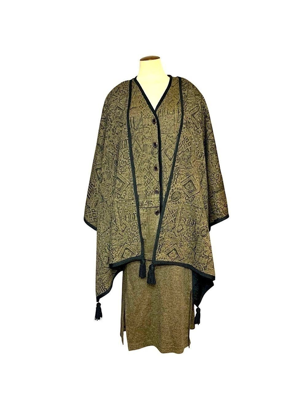 VTG Joseph Ribkoff Shirt Skirt Poncho Outfit 3 Piece Set Sz 16 Brown Jersey Knit